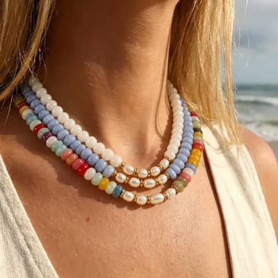 Natural Pearl Beaded Necklace, Real Pearl Non-Fading PVD Coated Waterproof detail 3