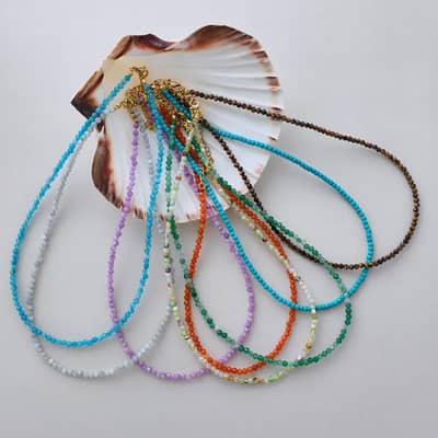 Natural Gemstone Faceted Beaded Necklace, Bohemian Summer Beach PVD Non-Fading detail 2