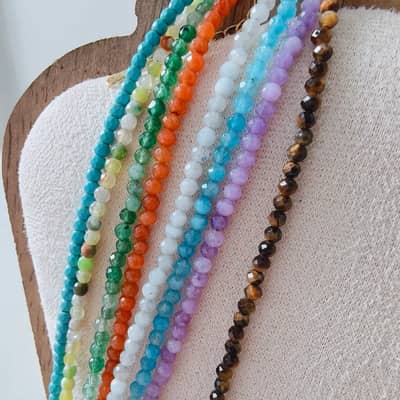 Natural Gemstone Faceted Beaded Necklace, Bohemian Summer Beach PVD Non-Fading detail 3