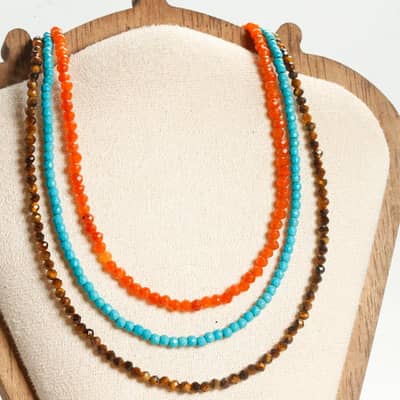 Natural Gemstone Faceted Beaded Necklace, Bohemian Summer Beach PVD Non-Fading detail 4