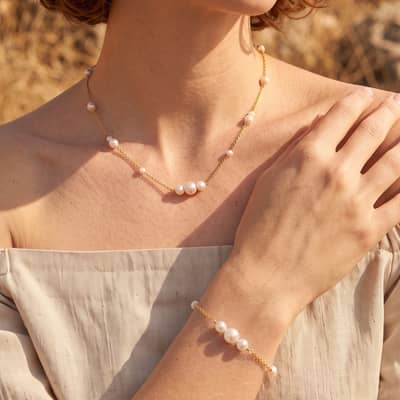 925 Sterling Silver Freshwater Pearl Bracelet, Natural Pearls Gold Plated Chain detail 3