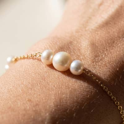925 Sterling Silver Freshwater Pearl Bracelet, Natural Pearls Gold Plated Chain detail 4
