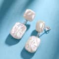 925 Sterling Silver Square Baroque Natural Freshwater Pearl Drop Dangle Earrings 1