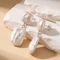 925 Sterling Silver Square Baroque Natural Freshwater Pearl Drop Dangle Earrings 4