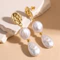 925 Sterling Silver 14K Gold Plated Irregular Natural Freshwater Baroque Pearl Drop Earrings 1