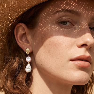 925 Sterling Silver 14K Gold Plated Irregular Natural Freshwater Baroque Pearl Drop Earrings detail 2