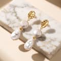 925 Sterling Silver 14K Gold Plated Irregular Natural Freshwater Baroque Pearl Drop Earrings 3