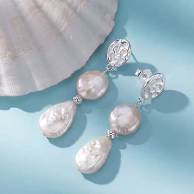 925 Sterling Silver 14K Gold Plated Irregular Natural Freshwater Baroque Pearl Drop Earrings detail 5