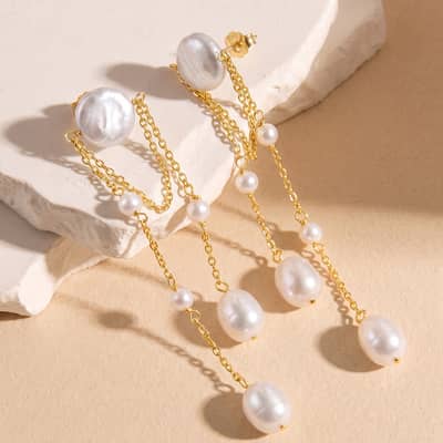 925 Sterling Silver Freshwater Pearl Long Chain Tassel Drop Dangle Earrings detail 1