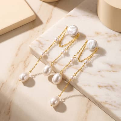 925 Sterling Silver Freshwater Pearl Long Chain Tassel Drop Dangle Earrings detail 4