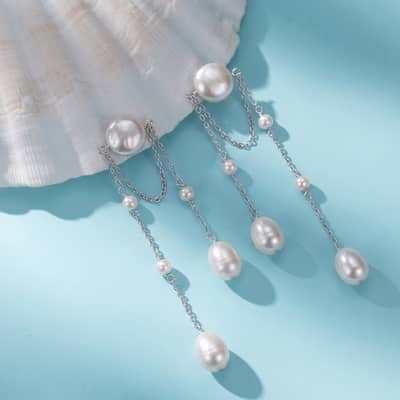925 Sterling Silver Freshwater Pearl Long Chain Tassel Drop Dangle Earrings detail 5