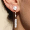 Freshwater Baroque Pearl Long Drop Earrings 925 Silver Tiny Zircon Inlaid Dangle 3
