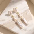 Freshwater Baroque Pearl Long Drop Earrings 925 Silver Tiny Zircon Inlaid Dangle 4