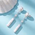 Freshwater Baroque Pearl Long Drop Earrings 925 Silver Tiny Zircon Inlaid Dangle 5