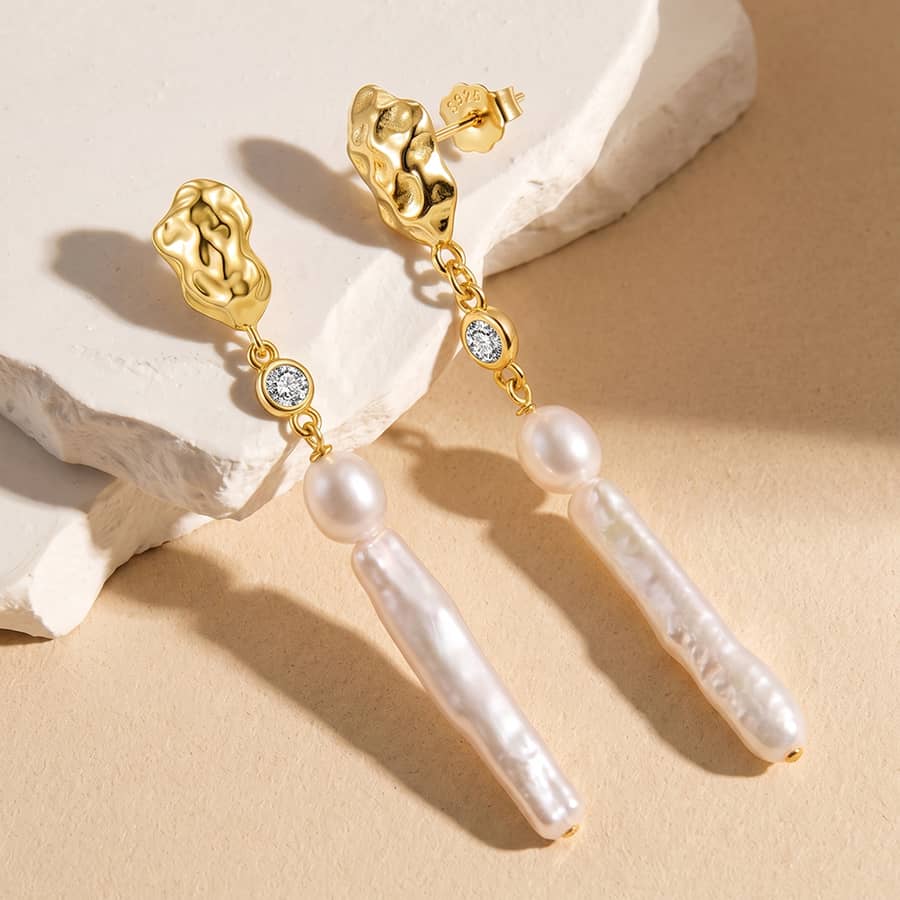 925 Sterling Silver Natural Freshwater Baroque Pearl Long Drop Earrings Daily Wear - main
