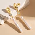 925 Sterling Silver Natural Freshwater Baroque Pearl Long Drop Earrings Daily Wear 1