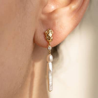 925 Sterling Silver Natural Freshwater Baroque Pearl Long Drop Earrings Daily Wear detail 4