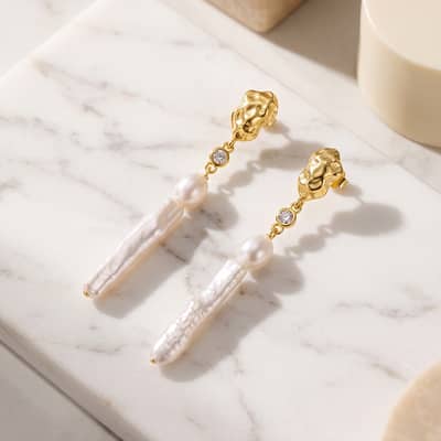 925 Sterling Silver Natural Freshwater Baroque Pearl Long Drop Earrings Daily Wear detail 5