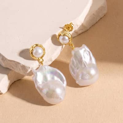925 Silver Natural Freshwater Baroque Pearl Drop Earrings Gold Plated Hypoallergenic Dangle detail 1