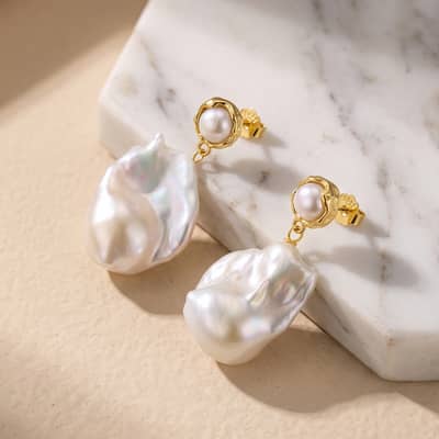 925 Silver Natural Freshwater Baroque Pearl Drop Earrings Gold Plated Hypoallergenic Dangle detail 3