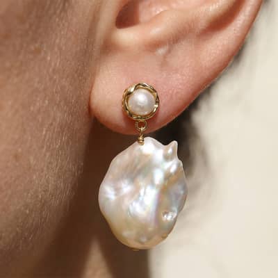 925 Silver Natural Freshwater Baroque Pearl Drop Earrings Gold Plated Hypoallergenic Dangle detail 4