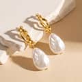 925 Sterling Silver Natural Freshwater Baroque Pearl Irregular Hoop Dangle Earrings 1