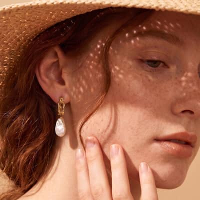 925 Sterling Silver Natural Freshwater Baroque Pearl Irregular Hoop Dangle Earrings detail 2