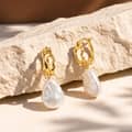 925 Sterling Silver Natural Freshwater Baroque Pearl Irregular Hoop Dangle Earrings 3