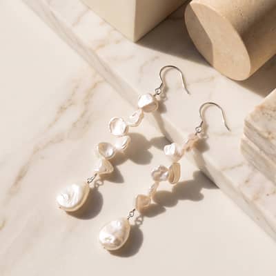 925 Sterling Silver Freshwater Baroque Pearl Long Drop Dangle Earrings Hypoallergenic detail 3