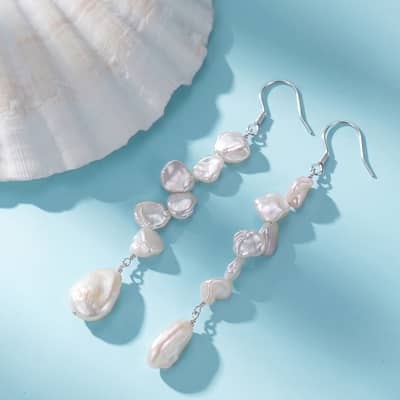 925 Sterling Silver Freshwater Baroque Pearl Long Drop Dangle Earrings Hypoallergenic detail 5
