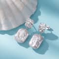 Freshwater Pearl Drop Earrings with Gold Plated 925 Sterling Silver Spiral Texture Geometric Shape 4