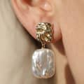Freshwater Pearl Drop Earrings with Gold Plated 925 Sterling Silver Spiral Texture Geometric Shape 5