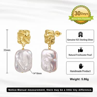 Freshwater Pearl Drop Earrings with Gold Plated 925 Sterling Silver Spiral Texture Geometric Shape detail 6