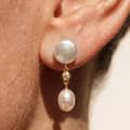 925 Sterling Silver Double Freshwater Pearl Dangle Drop Earrings with Zircon Accent Elegant 2