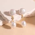 925 Sterling Silver Double Freshwater Pearl Dangle Drop Earrings with Zircon Accent Elegant 3
