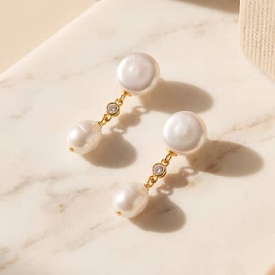 925 Sterling Silver Double Freshwater Pearl Dangle Drop Earrings with Zircon Accent Elegant detail 5