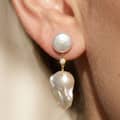 925 Sterling Silver Freshwater Baroque Pearl Drop Earrings 14K Gold Plated CZ Inlaid Dangle 4