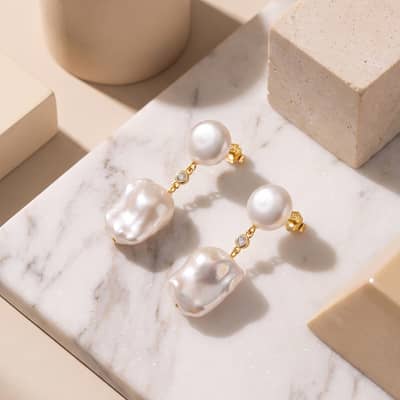 925 Sterling Silver Freshwater Baroque Pearl Drop Earrings 14K Gold Plated CZ Inlaid Dangle detail 5