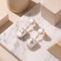 925 Sterling Silver Freshwater Baroque Pearl Drop Earrings 14K Gold Plated CZ Inlaid Dangle 5