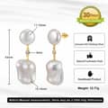 925 Sterling Silver Freshwater Baroque Pearl Drop Earrings 14K Gold Plated CZ Inlaid Dangle 6