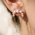 925 Sterling Silver Natural Freshwater Pearl 14K Gold Plated Double Chain Tassel Drop Earrings 1