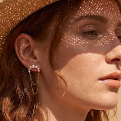 925 Sterling Silver Natural Freshwater Pearl 14K Gold Plated Double Chain Tassel Drop Earrings detail 3