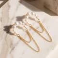 925 Sterling Silver Natural Freshwater Pearl 14K Gold Plated Double Chain Tassel Drop Earrings 4