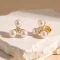 Gold Plated 925 Sterling Silver Freshwater Pearl Stud Earrings 3mm Zircon Accent Elegant 1
