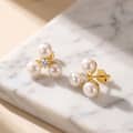 Gold Plated 925 Sterling Silver Freshwater Pearl Stud Earrings 3mm Zircon Accent Elegant 3