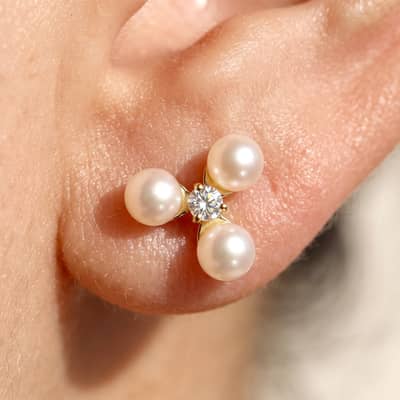 Gold Plated 925 Sterling Silver Freshwater Pearl Stud Earrings 3mm Zircon Accent Elegant detail 4