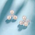 Gold Plated 925 Sterling Silver Freshwater Pearl Stud Earrings 3mm Zircon Accent Elegant 5