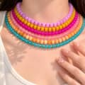 Colorful Gemstone Beaded Necklace, Natural Stone Waterproof Stainless Steel 1