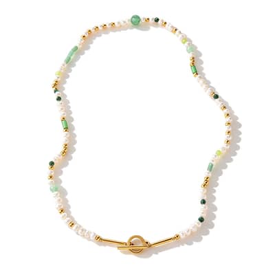 Freshwater Pearl Turquoise Necklace, Stainless Steel Natural Stone OT Clasp detail 1