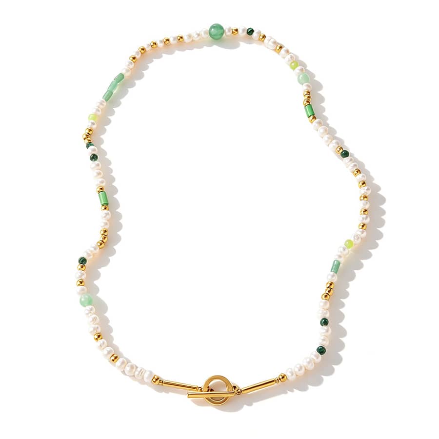 Freshwater Pearl Turquoise Necklace, Stainless Steel Natural Stone OT Clasp - main